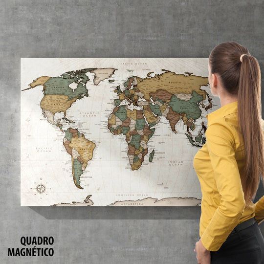Magnetic Canvas World Map - Vintage