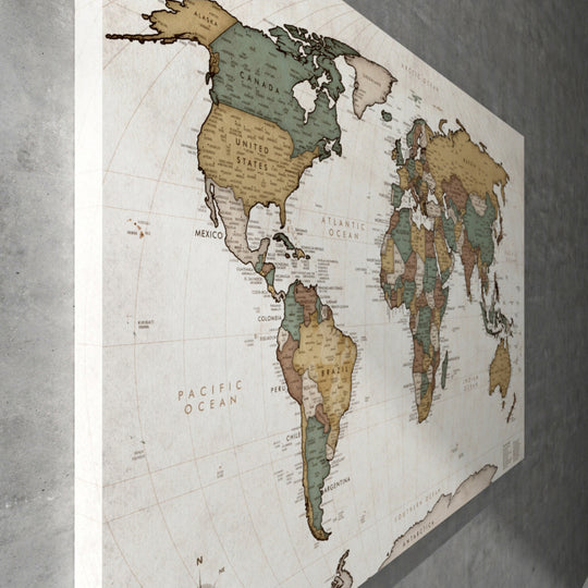 Magnetic Canvas World Map - Vintage