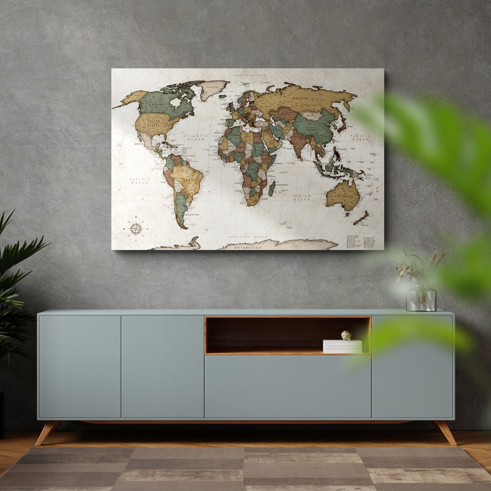 Magnetic Canvas World Map - Vintage