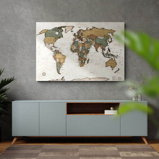 Magnetic Canvas World Map - Vintage