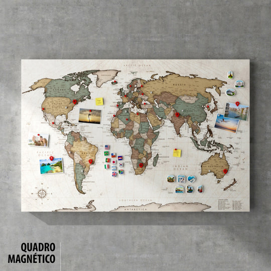 Magnetic Canvas World Map - Vintage