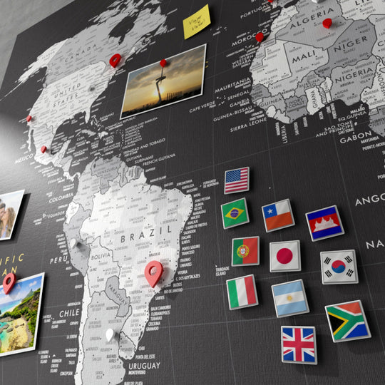 Magnetic Canvas World Map – Black & White Edition