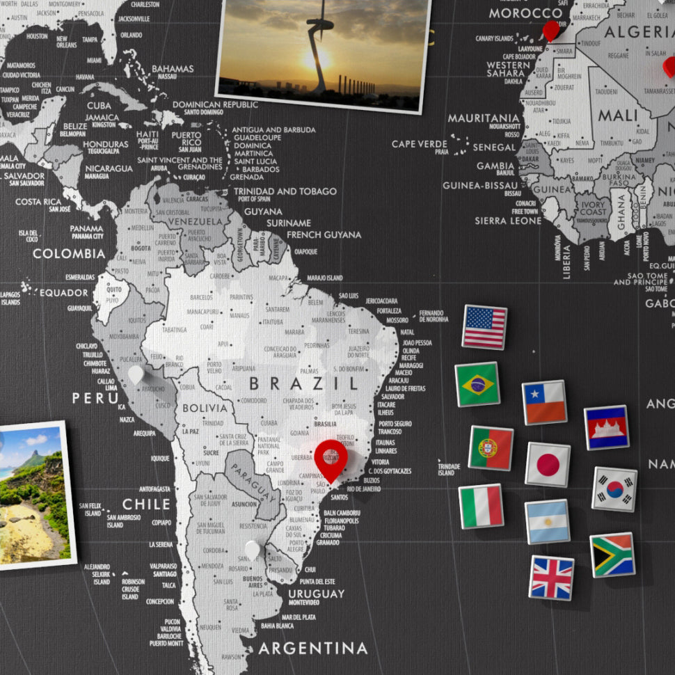 Magnetic Canvas World Map – Black & White Edition